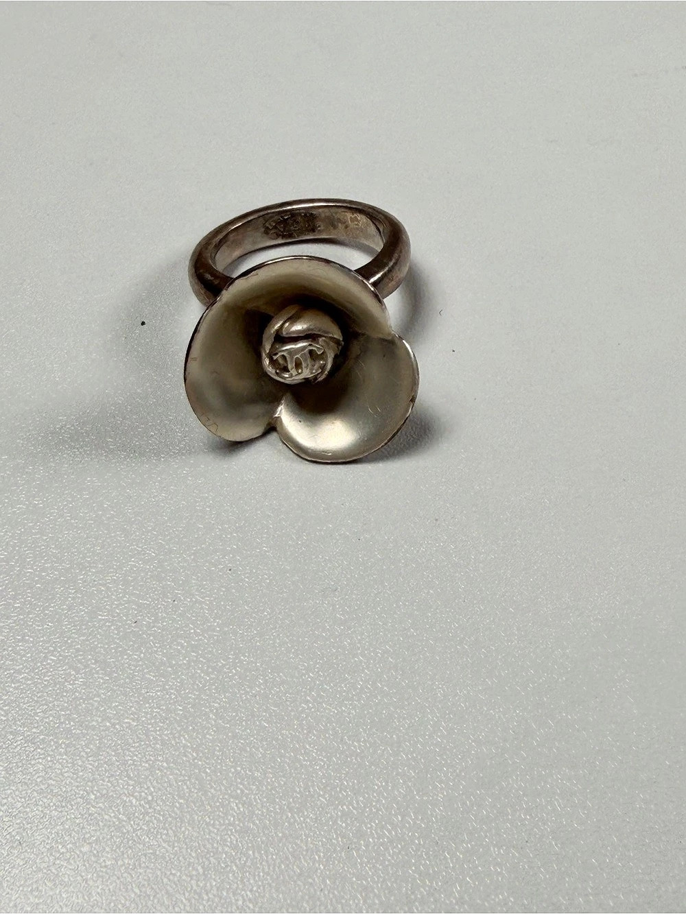 Chanel 01A Camellia Flower CC Ring Brown & Gold